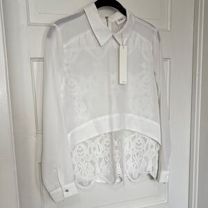 Line & Dot White Sheer Lace Long Sleeve Blouse Small